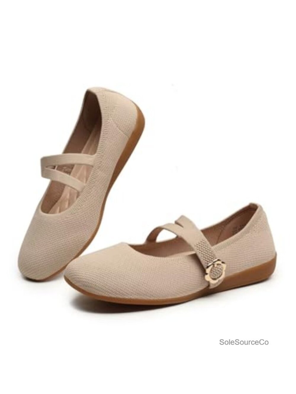 Women's Breathable Knit Mary Jane Ballet Flats Dressy Shoes Round Toe